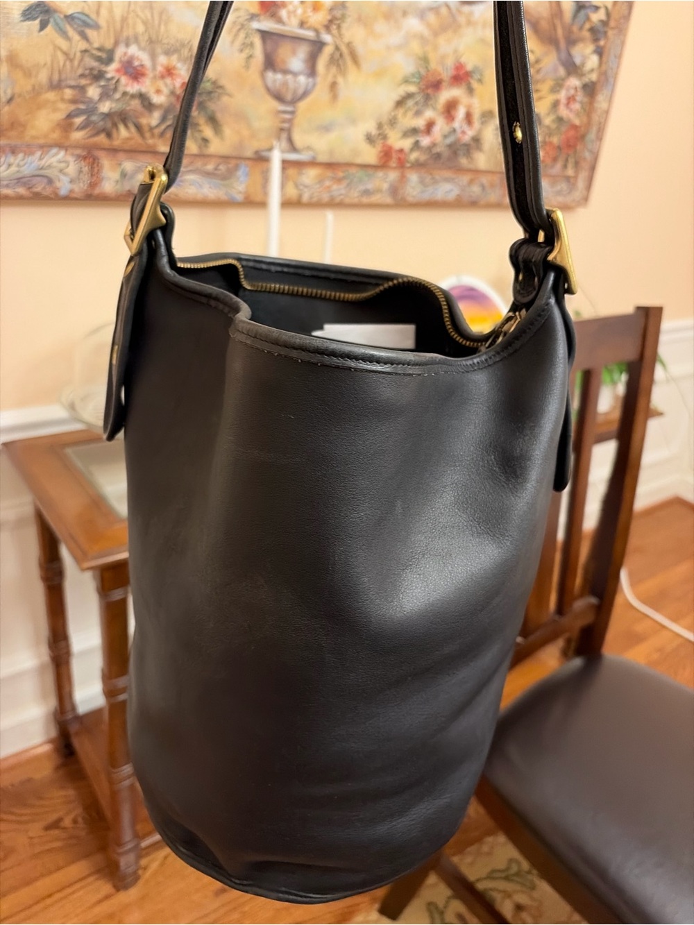 Coach Black Leather Bucket Bag with Gold Hardware